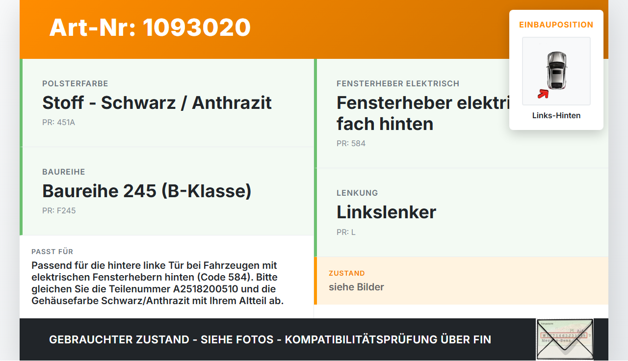Mercedes B 180 Cdi W245 05-08 Fensterheberschalter Schalter Fenster Links Hinten Mercedes B 180 Cdi W245 05-08... Vorschau 3