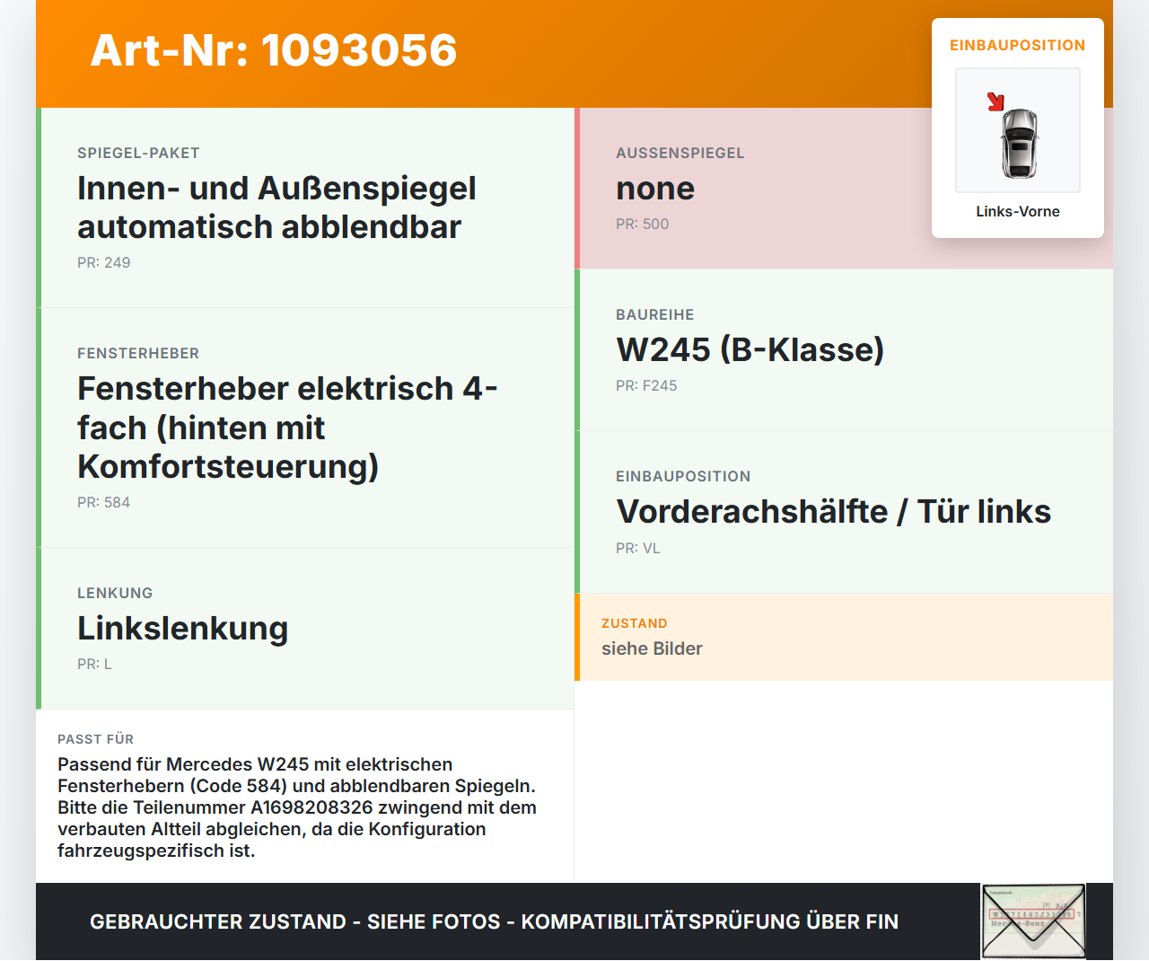 Mercedes B 180 Cdi W245 05-08 Steuergerät ECU Modul SG Links Vorne Mercedes B 180 Cdi W245 05-08 28.02.2007... Vorschau 3