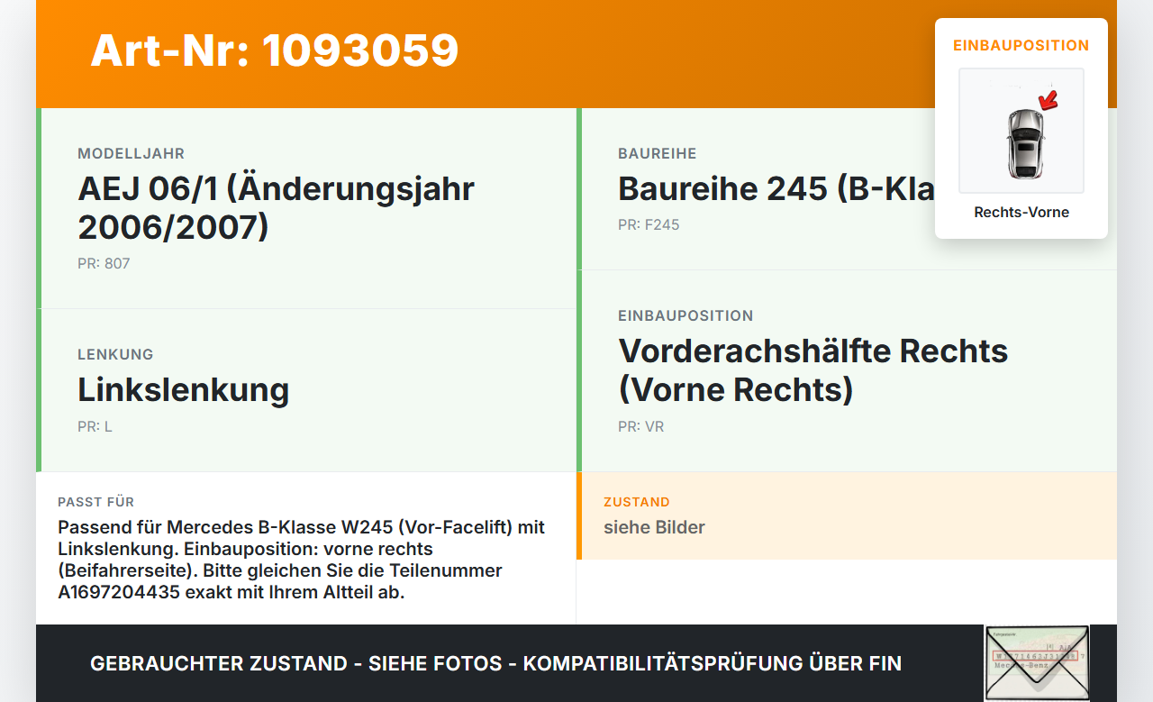 Mercedes B 180 Cdi W245 05-08 Türschloss Stellmotor Zentralverriegelung Schloss Rechts Vorne Mercedes B 180 Cdi... Vorschau 3