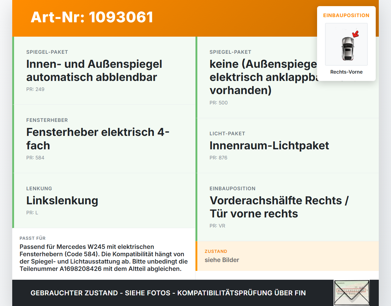 Mercedes B 180 Cdi W245 05-08 Steuergerät ECU Modul SG Türsteuergerät Rechts Vorne Mercedes B 180 Cdi W245 05-08... Vorschau 3