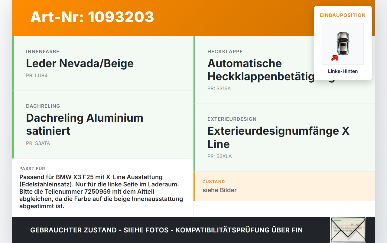 BMW X3 F25 10-14 Laderaumkante Ladekante Verkleidung Links Hinten BMW X3 F25 10-14 22.06.2011 7250959 51477250959... Vorschau 3