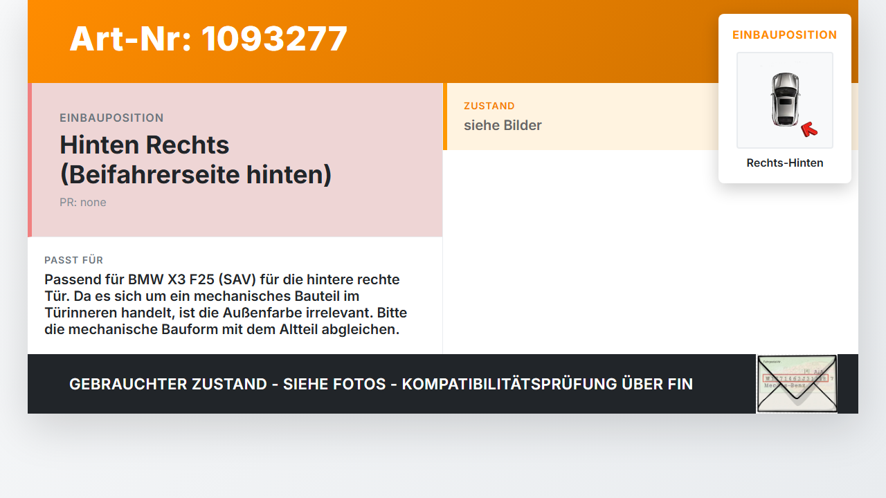 BMW X3 F25 10-14 Türfangband Türbremse Fangband Türfeststeller Türanschlag Rechts Hinten BMW X3 F25 10-14... Vorschau 3