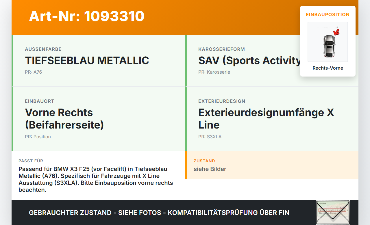 BMW X3 F25 10-14 Türleiste Beplankung Aussen Zierleiste Blende Rechts Vorne A76 BMW X3 F25 10-14 22.06.2011 8052082... Vorschau 3