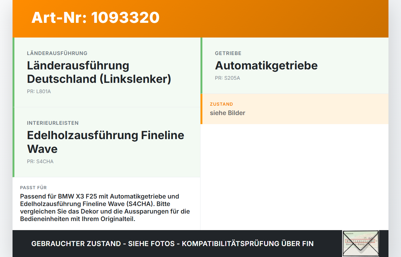 BMW X3 F25 10-14 Mittelkonsole Holz Blende Holzdekor Abdeckung Rahmen BMW X3 F25 10-14 22.06.2011 51169200956... Vorschau 3