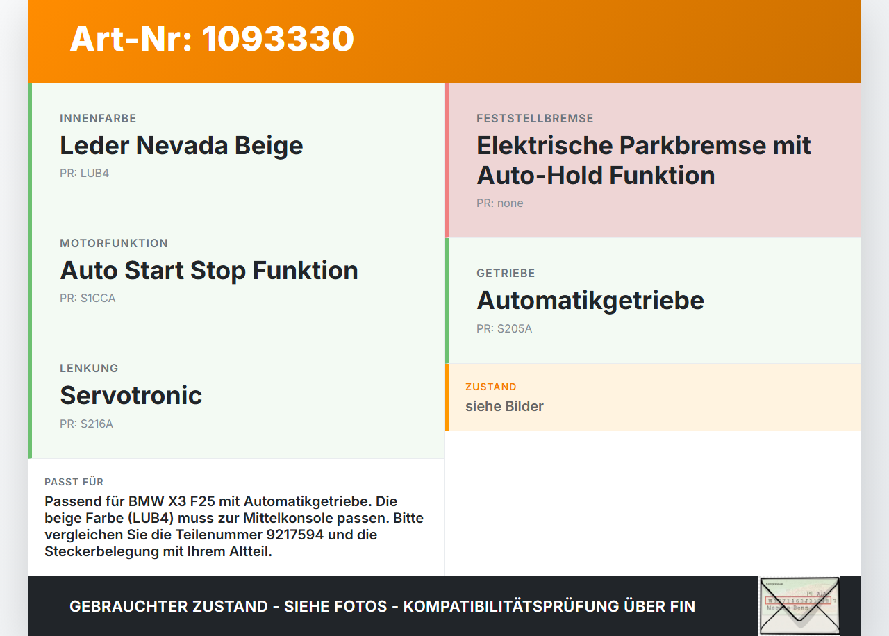 BMW X3 F25 10-14 Schalter Parkbremse Feststellbremse Auto Hold BMW X3 F25 10-14 22.06.2011 9189064 9217594... Vorschau 3