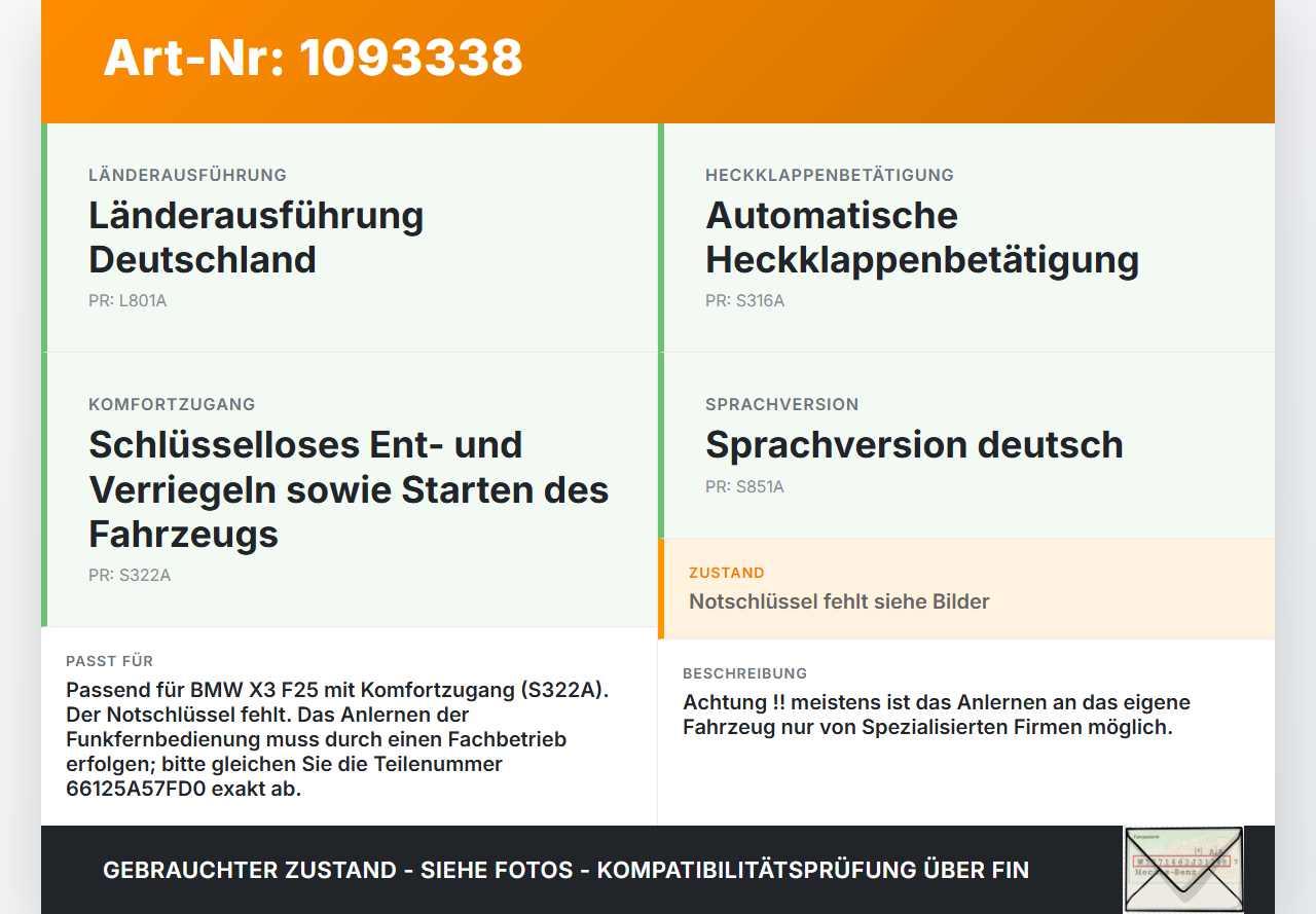 BMW X3 F25 10-14 ZV Schlüssel Funkschlüssel Autoschlüssel Fernbedienung BMW X3 F25 10-14 22.06.2011 6125570... Vorschau 3