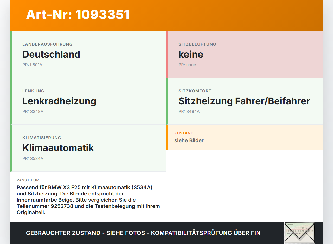 BMW X3 F25 10-14 Klimabedienteil Bedienelement Klimaautomatik Blende Schalter BMW X3 F25 10-14 22.06.2011 9312722... Vorschau 3