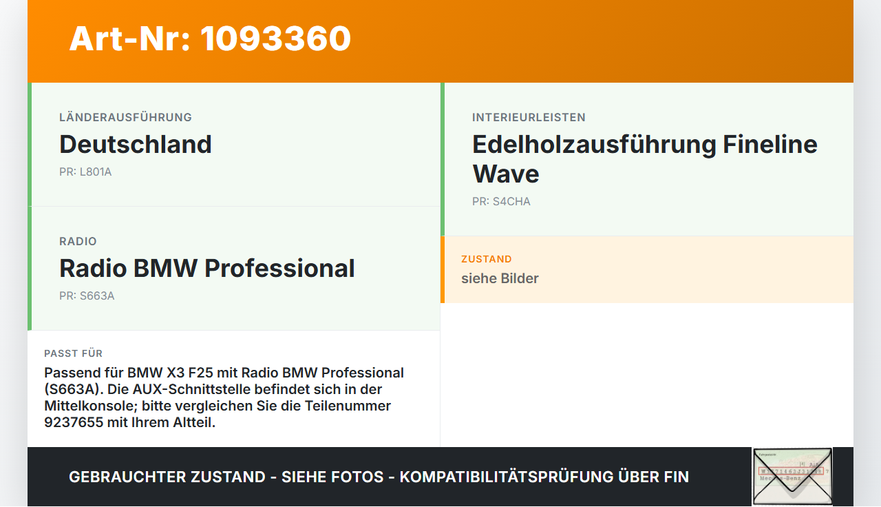BMW X3 F25 10-14 AUX IN Buchse Audio Schnittstelle Anschluss Stecker BMW X3 F25 10-14 22.06.2011 9237655... Vorschau 3