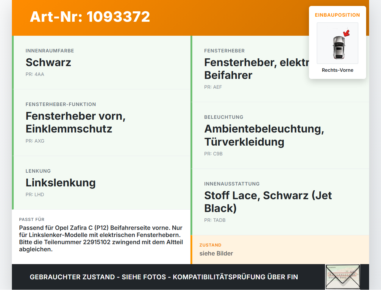 Opel Zafira Tourer C P12 16-19 Fensterheberschalter Schalter Rechts Vorne Opel Zafira Tourer C P12 16-19 27.06.2018... Vorschau 3