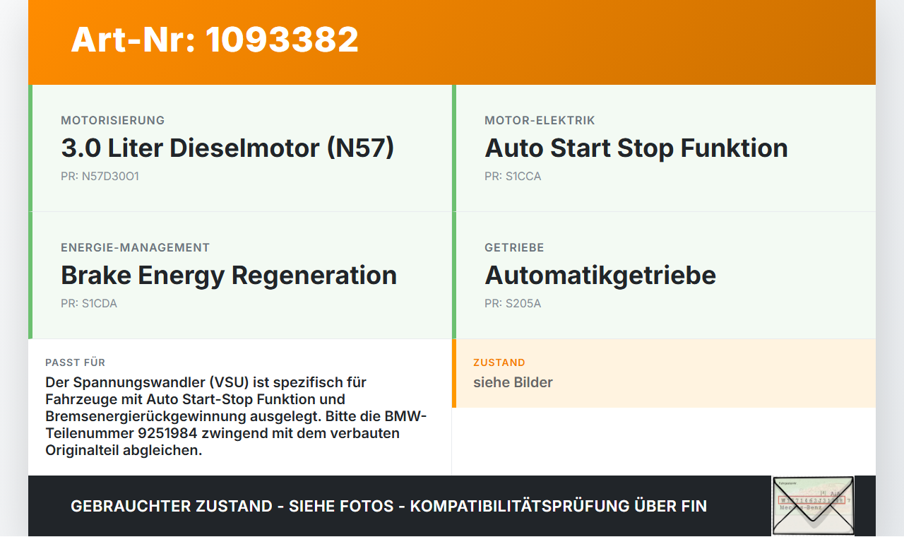BMW X3 F25 10-14 Steuergerät ECU Modul Spannungswandler VSU BMW X3 F25 10-14 22.06.2011 9251984 61429251984 gebraucht Vorschau 3
