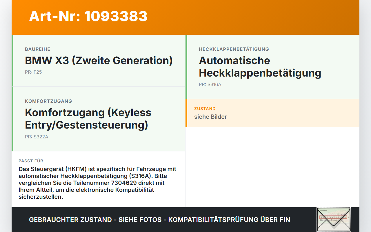 BMW X3 F25 10-14 Steuergerät Heckklappe Heckklappenmodul HKFM Modul BMW X3 F25 10-14 22.06.2011 7394649 61357394649... Vorschau 3