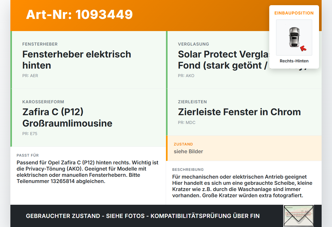Opel Zafira Tourer C P12 16-19 Seitenscheibe Türscheibe Fenster Scheibe Rechts Hinten Opel Zafira Tourer C P12... Vorschau 3