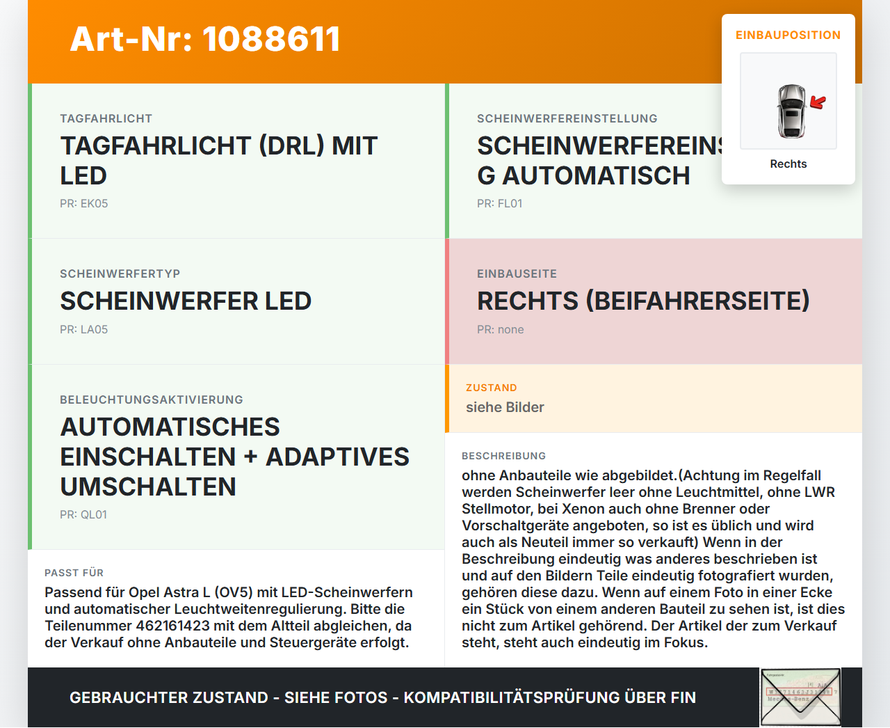 Opel Astra L 21-26 Scheinwerfer LED Frontscheinwerfer Rechts Opel Astra L 21-26 27.04.2023 9839298380 462161423... Vorschau 3