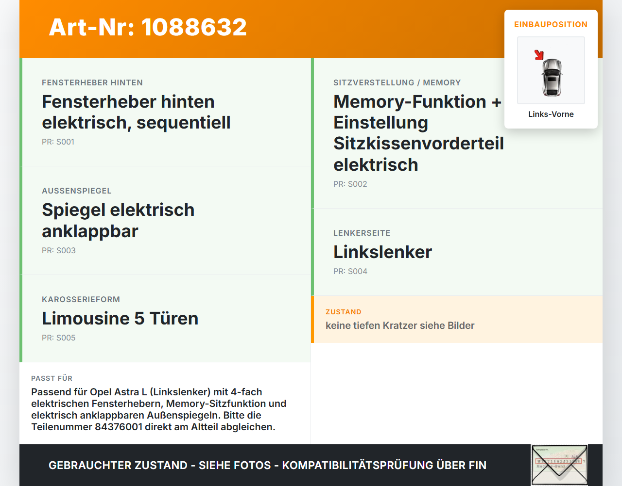 Opel Astra L 21-26 5T Fensterheberschalter Schalter Links Vorne Opel Astra L 21-26 27.04.2023 84376001 gebraucht Vorschau 3