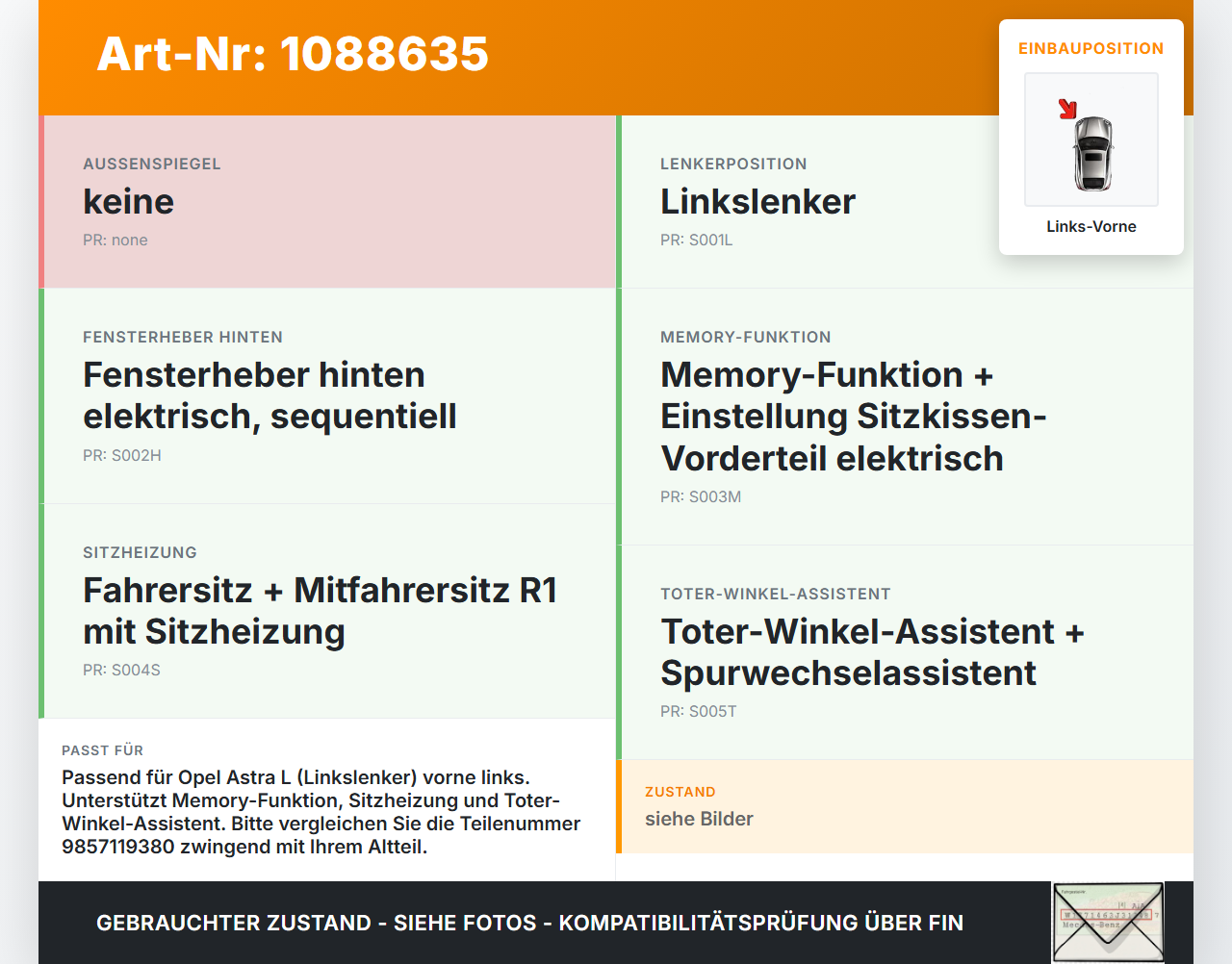 Opel Astra L 21-26 Türsteuergerät Steuergerät Tür Modul Links Vorne Opel Astra L 21-26 27.04.2023 9857119380... Vorschau 3