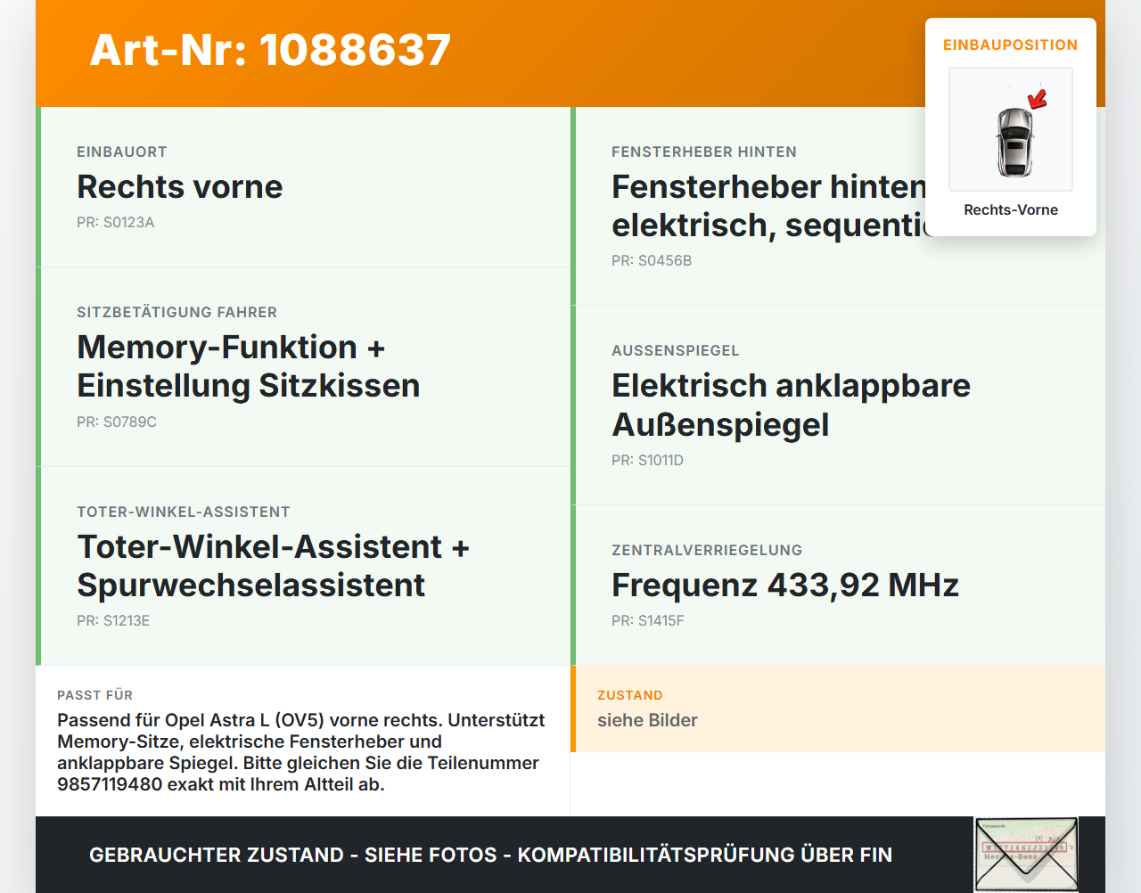 Opel Astra L 21-26 Türsteuergerät Steuergerät Tür Modul Rechts Vorne Opel Astra L 21-26 27.04.2023 9857119480... Vorschau 3