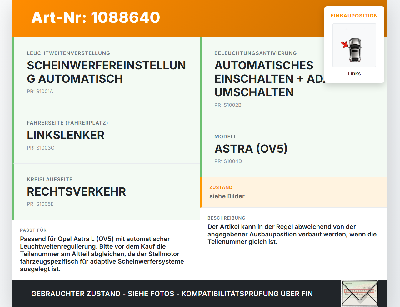 Opel Astra L 21-26 Stellmotor für Scheinwerfer LWR Links Opel Astra L 21-26 27.04.2023 gebraucht Vorschau 3