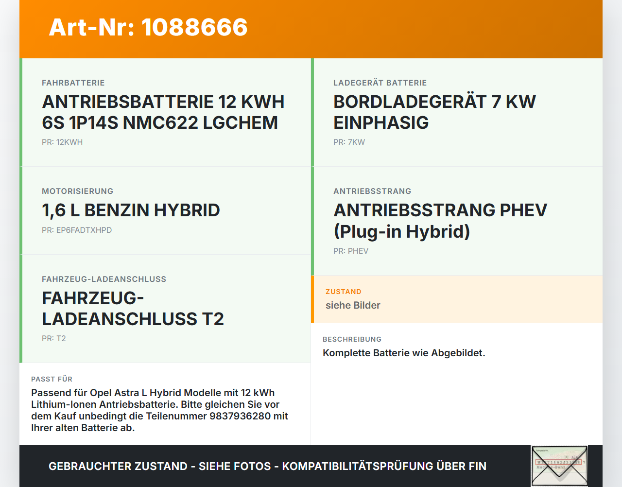 Opel Astra L 21-26 Hybrid 1,6 132KW HV Hochvoltbatterie Batterie Batterie Akku Li-Ion Opel Astra L 21-26 27.04.2023... Vorschau 3