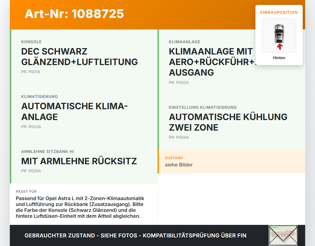Opel Astra L 21-26 Luftdusche Luftdüse Mitte Hinten Opel Astra L 21-26 27.04.2023 gebraucht Vorschau 3