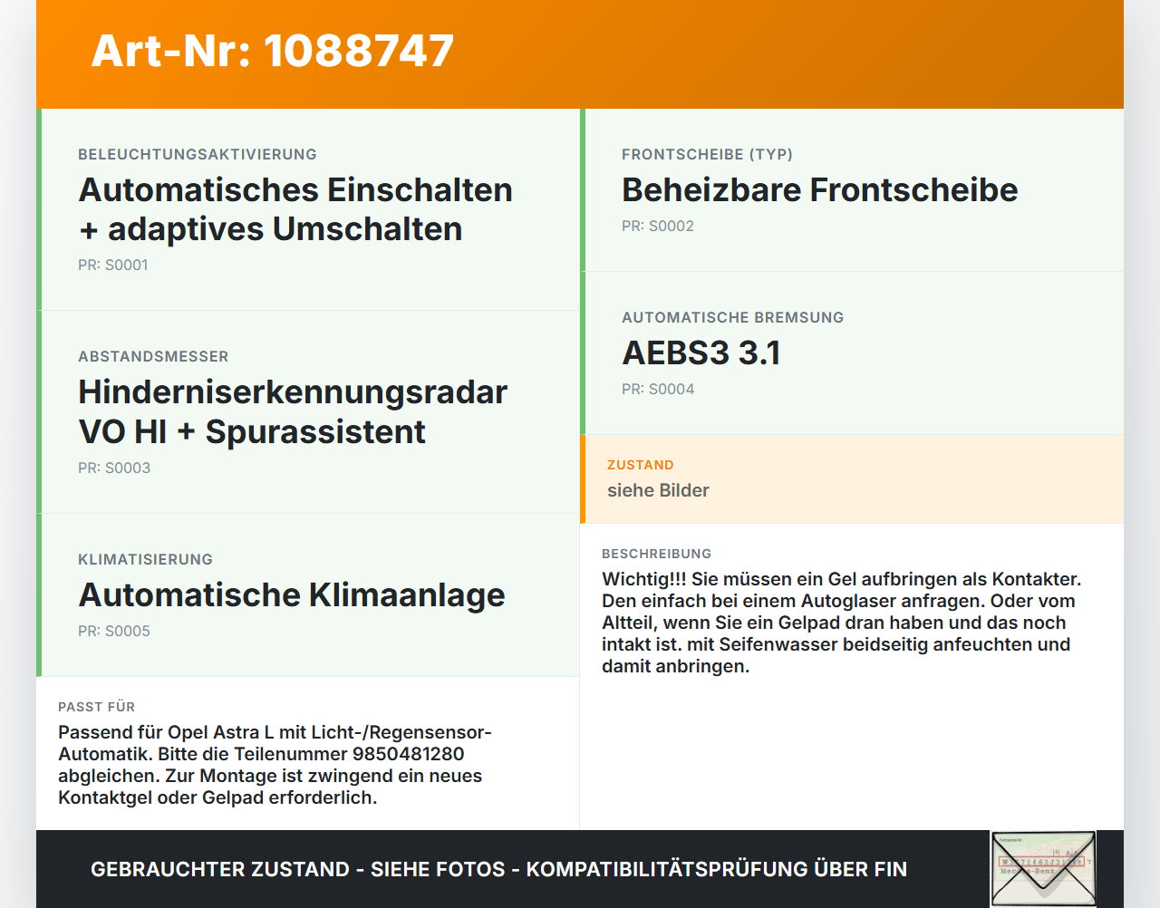 Opel Astra L 21-26 Regensensor Opel Astra L 21-26 27.04.2023 9850481280 gebraucht Vorschau 3