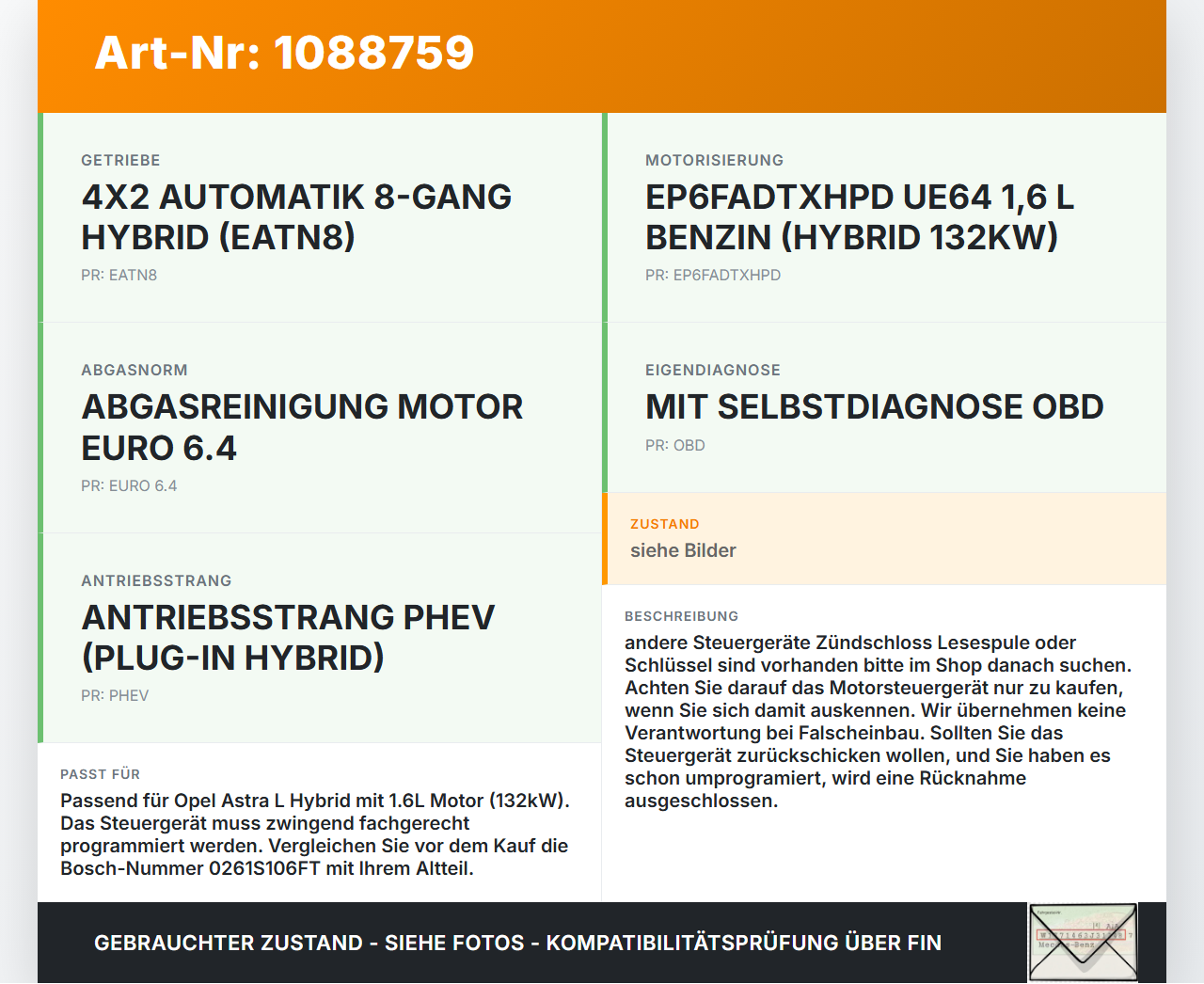 Opel Astra L 21-26 Hybrid 1,6 132KW Steuergerät ECU für Motor Motorsteuergerät Opel Astra L 21-26 27.04.2023... Vorschau 3