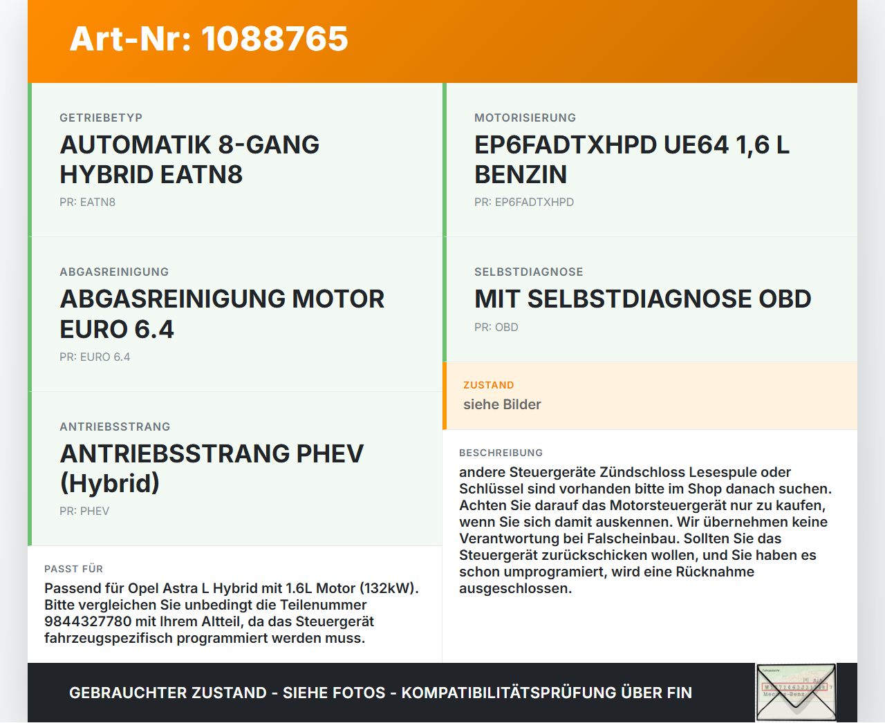 Opel Astra L 21-26 Hybrid 1,6 132KW Steuergerät ECU für Motor Motorsteuergerät Opel Astra L 21-26 27.04.2023... Vorschau 3