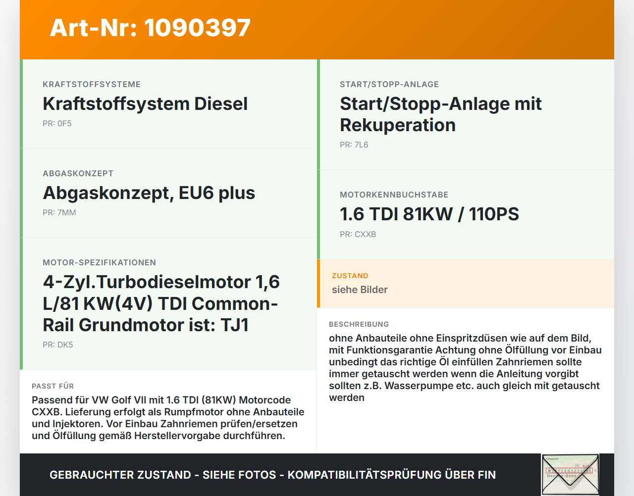 VW Golf VII 7 Variant 13-17 TDI 1,6 81KW CXXB Motor Triebwerk VW Golf VII 7 Variant 13-17 11.11.2014 04L100090D... Vorschau 3