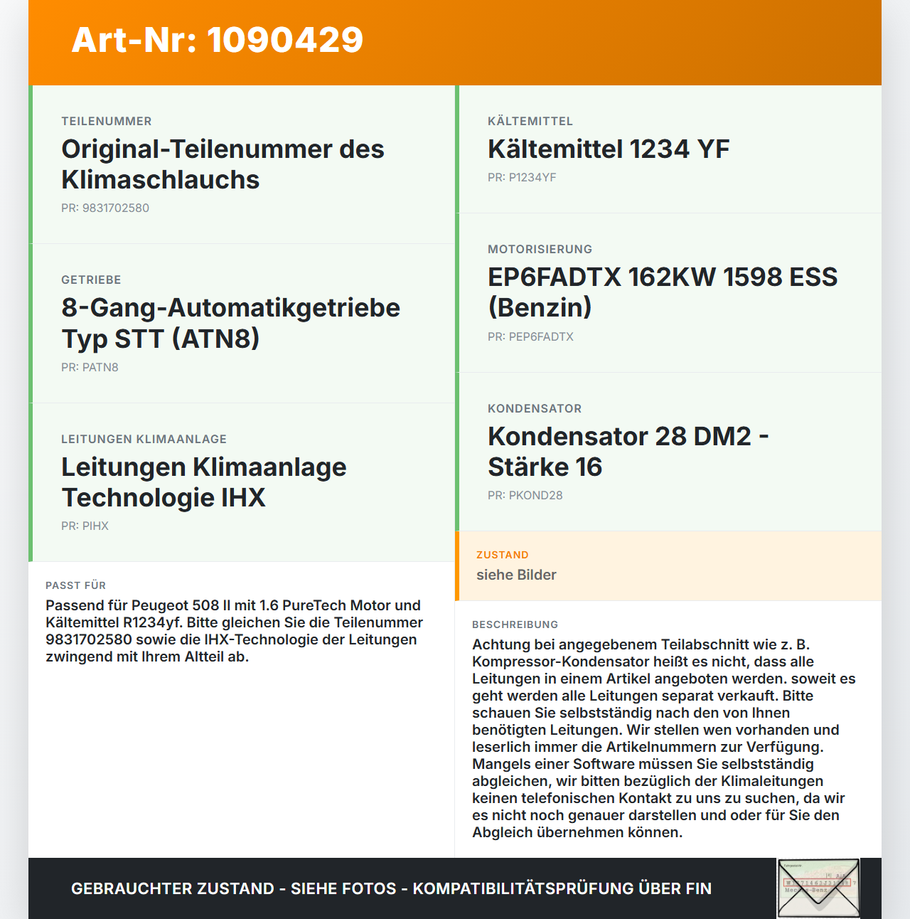 Peugeot 508 II 18-23 1,6 165KW Klimaschlauch Klimaleitung Peugeot 508 II 18-23 16.07.2019 9831702580 gebraucht Vorschau 3