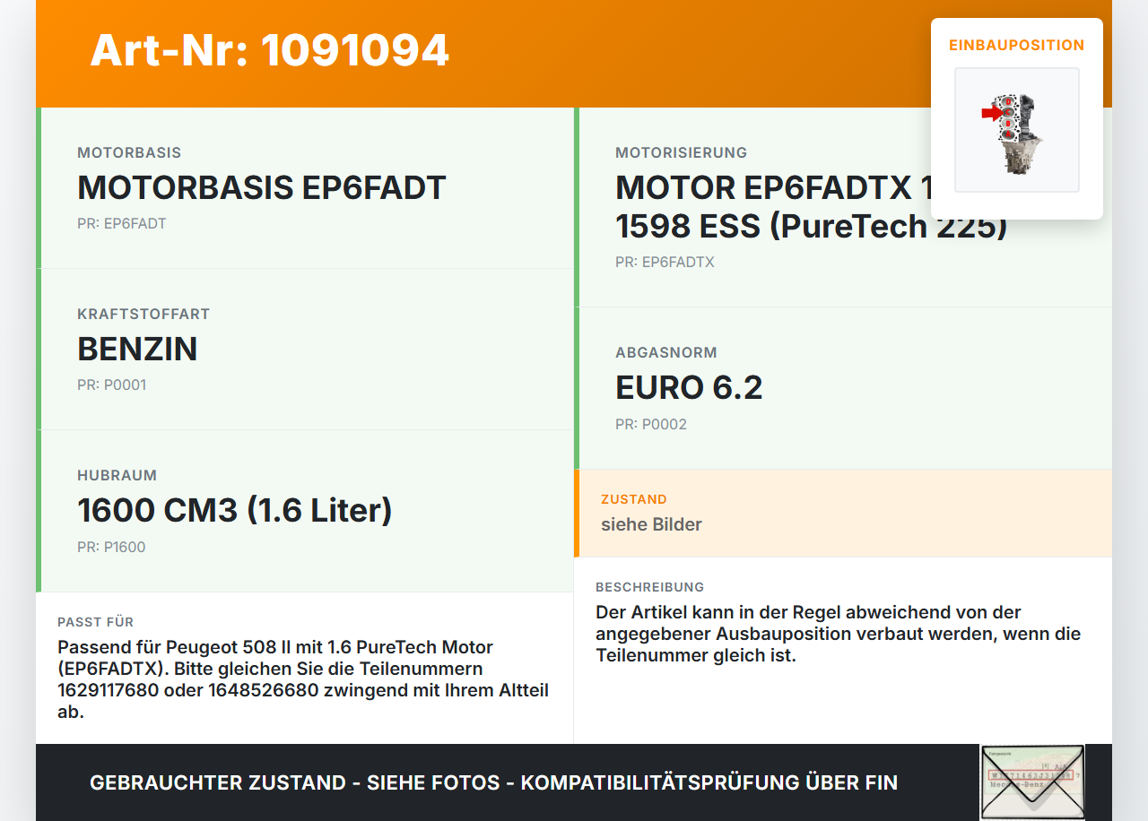 Peugeot 508 II 18-23 1,6 165KW EP6FADTX Kolben mit Pleuel Pos C Peugeot 508 II 18-23 16.07.2019 1629117680 gebraucht Vorschau 3
