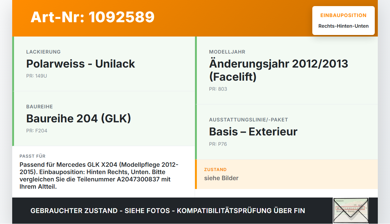 Mercedes GLK X204 12-15 Türscharnier Tür Scharnier Rechts Hinten Unten Mercedes GLK X204 12-15 23.05.2013... Vorschau 3