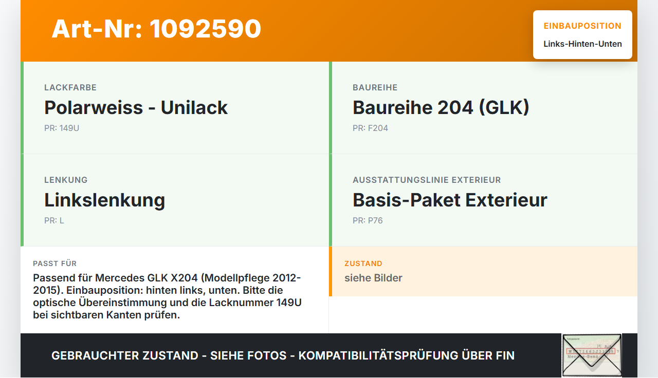 Mercedes GLK X204 12-15 Türscharnier Tür Scharnier Links Hinten Unten Mercedes GLK X204 12-15 23.05.2013... Vorschau 3