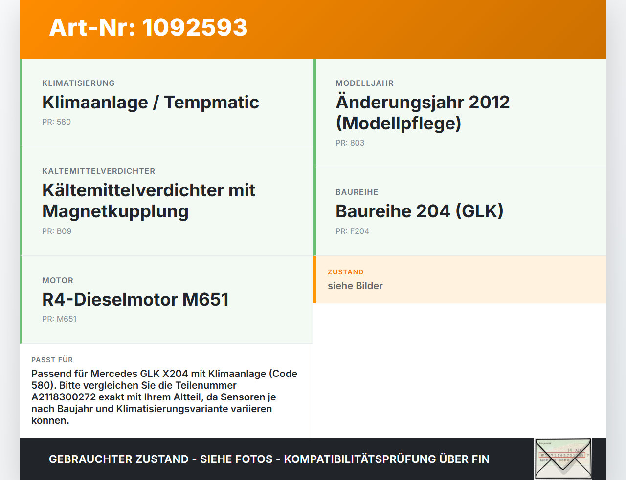 Mercedes GLK X204 12-15 CDI 2,2 125KW Sensor Innenraumtemperatur Temperatursensor Mercedes GLK X204 12-15... Vorschau 3