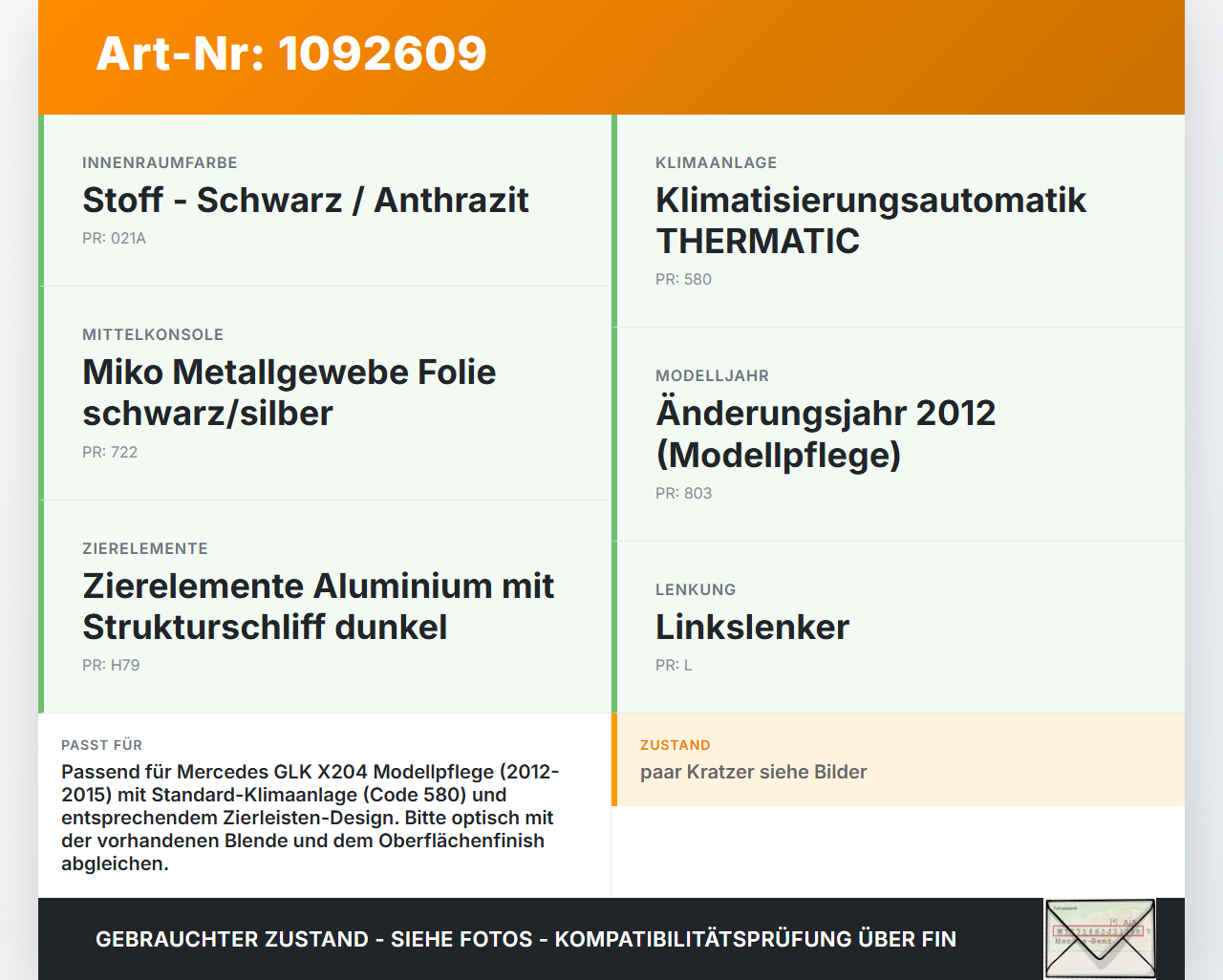 Mercedes GLK X204 12-15 Blende Einbaurahmen Klima Verkleidung Mercedes GLK X204 12-15 23.05.2013 A2046805408 gebraucht Vorschau 3