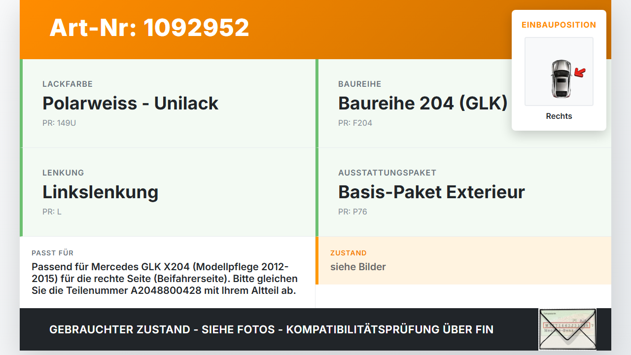 Mercedes GLK X204 12-15 Scharnier für Motorhaube Motorhaubenscharnier Rechts Mercedes GLK X204 12-15 23.05.2013... Vorschau 3
