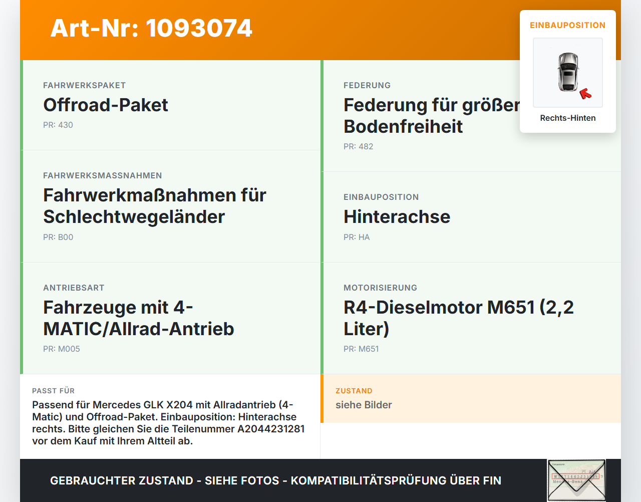 Mercedes GLK X204 12-15 CDI 2,2 125KW Bremssattel Bremszange Hinten Rechts Mercedes GLK X204 12-15 23.05.2013... Vorschau 3
