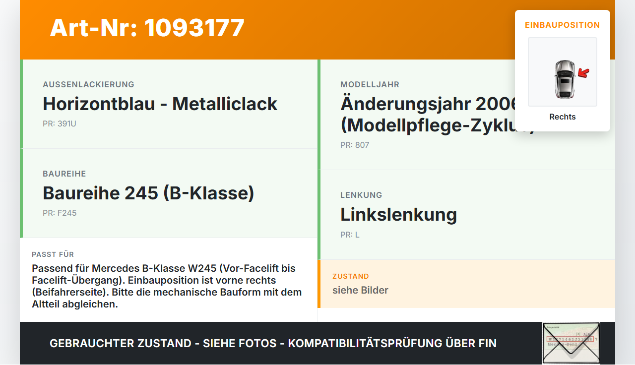 Mercedes W245 B180 05-08 Scharnier für Motorhaube Motorhaubenscharnier Rechts Mercedes W245 B180 05-08 28.02.2007... Vorschau 3