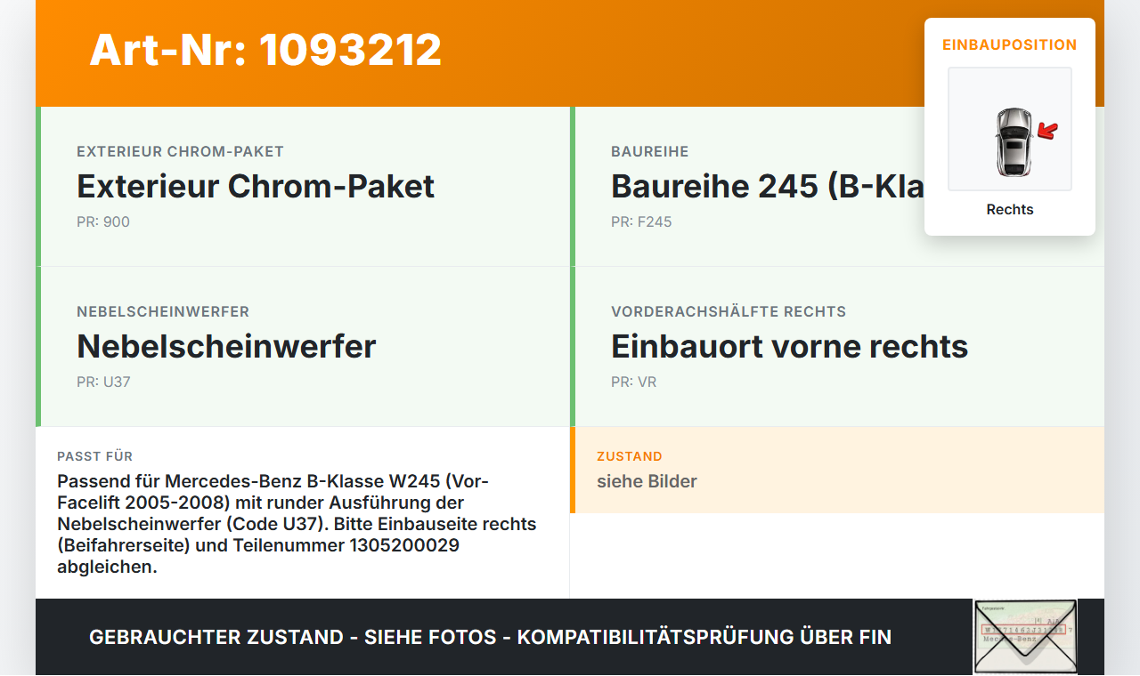 Mercedes W245 B180 05-08 Nebelscheinwerfer Stoßstange Rechts orig. Mercedes W245 B180 05-08 28.02.2007 A2518200856... Vorschau 3