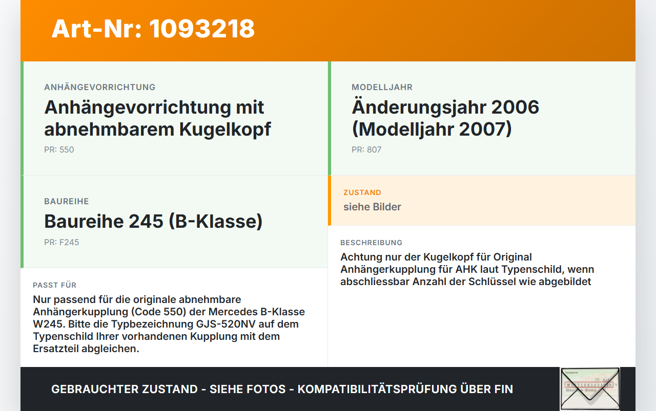 Mercedes W245 B180 05-08 Abnehmbarer Kugelkopf für  Anhängerkupplung AHK GJS-520NV Mercedes W245 B180 05-08... Vorschau 3