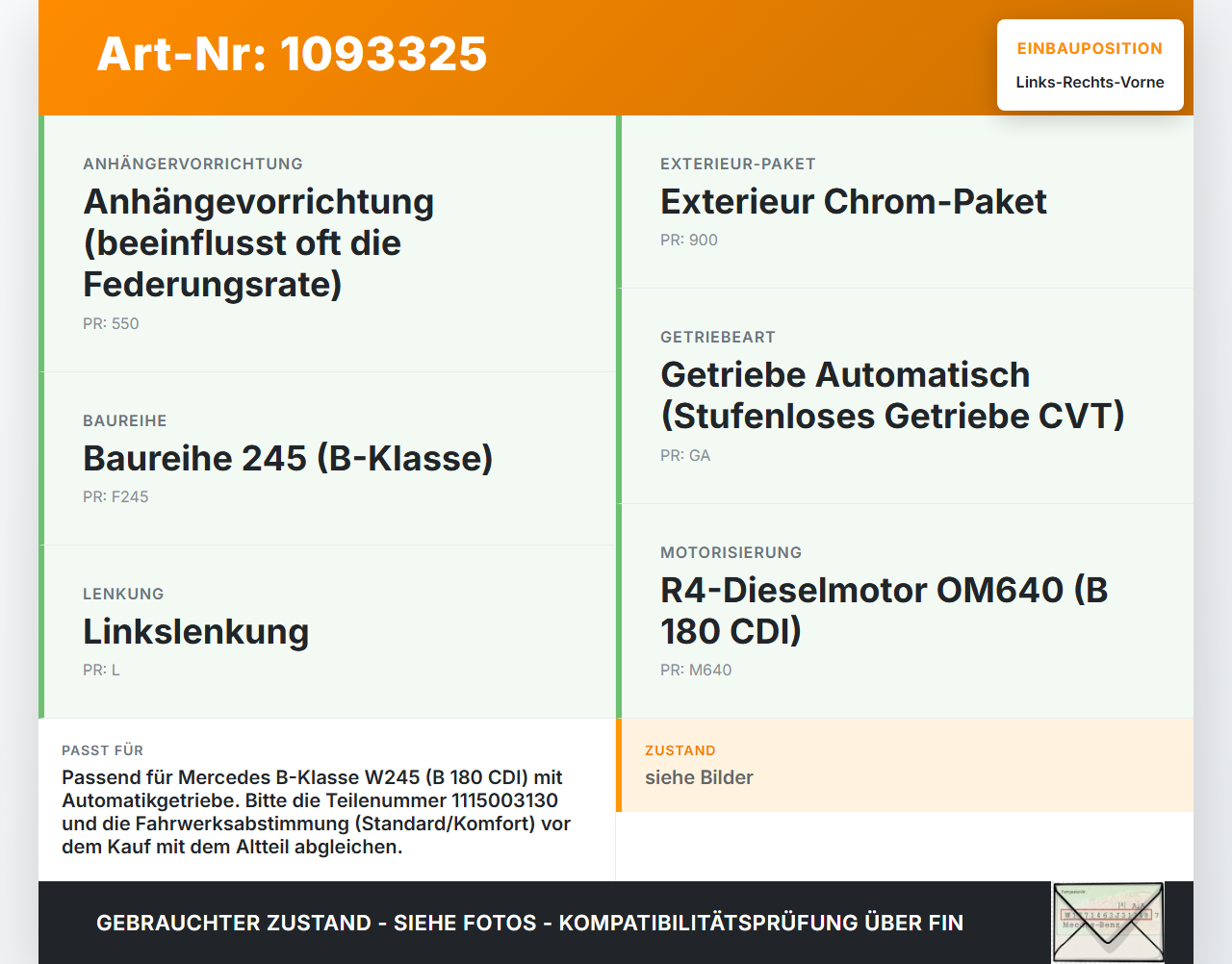 Mercedes W245 B180 05-08 Federbein Stossdämpfer Feder Stoßdämpferbein Links Vorne Rechts Mercedes W245 B180 05-08... Vorschau 3