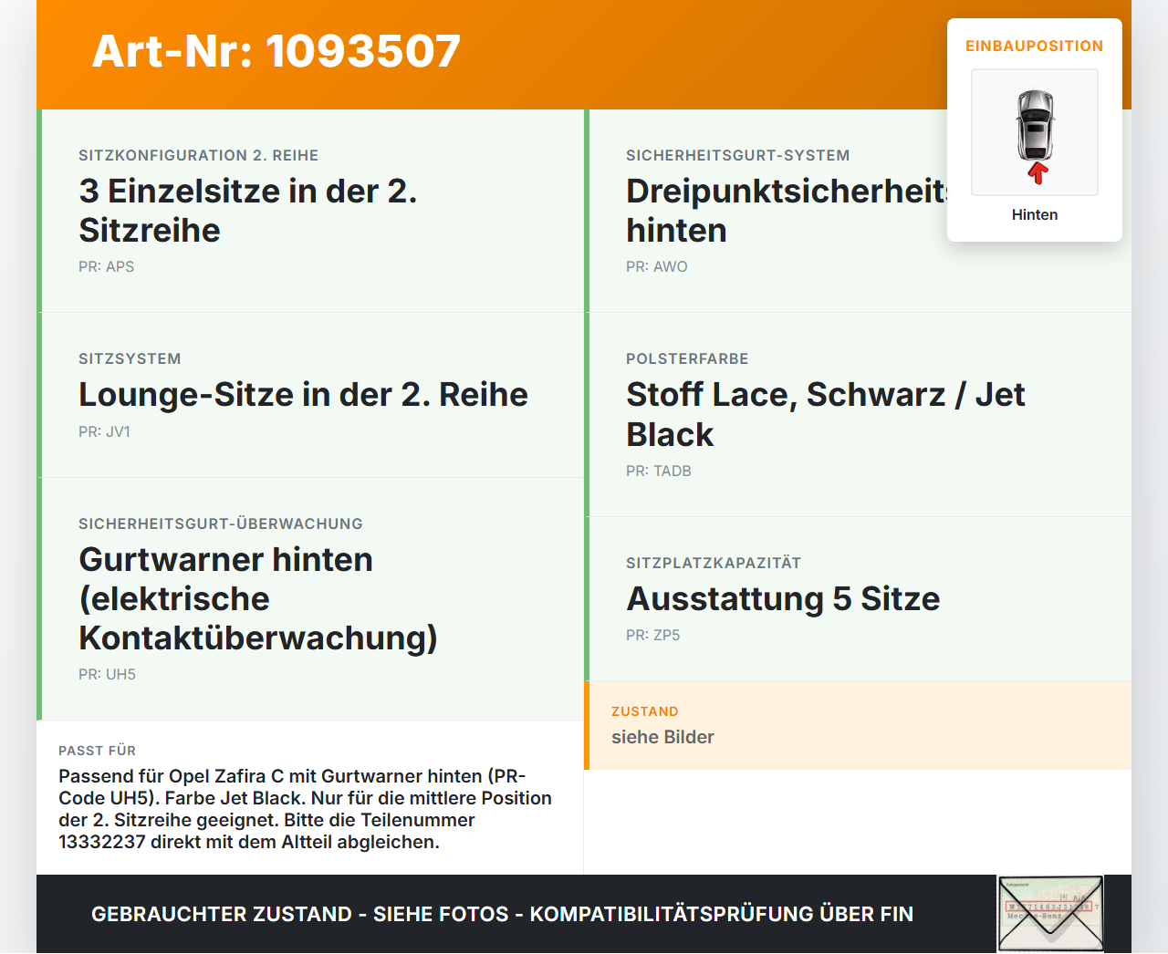 Opel Zafira Tourer C P12 16-19 Gurtschloss Mitte Hinten Opel Zafira Tourer C P12 16-19 27.06.2018 13332237 13251490... Vorschau 3