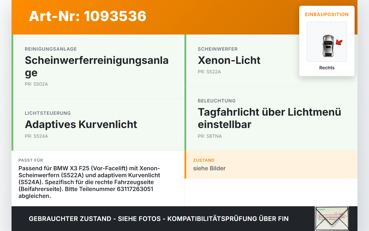 BMW X3 F25 10-14 Vorschaltgerät Rechts für Tagfahrlicht BMW X3 F25 10-14 22.06.2011 7263051 63117263051 gebraucht Vorschau 3
