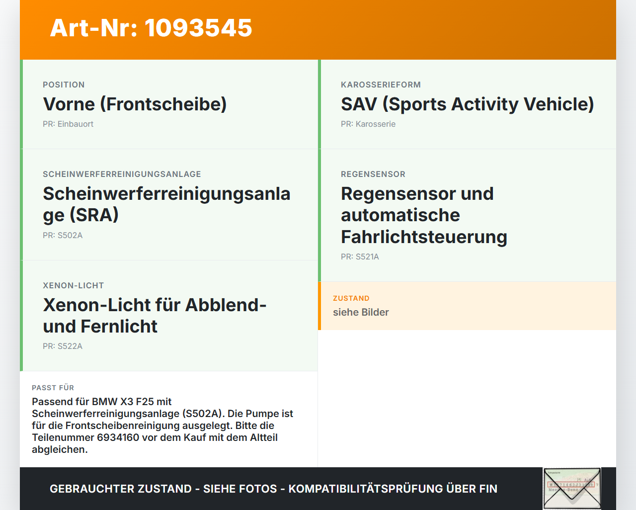 BMW X3 F25 10-14 Waschwasserpumpe Wischwasserpumpe Waschpumpe Vo. BMW X3 F25 10-14 22.06.2011 67126934160 6934160... Vorschau 3