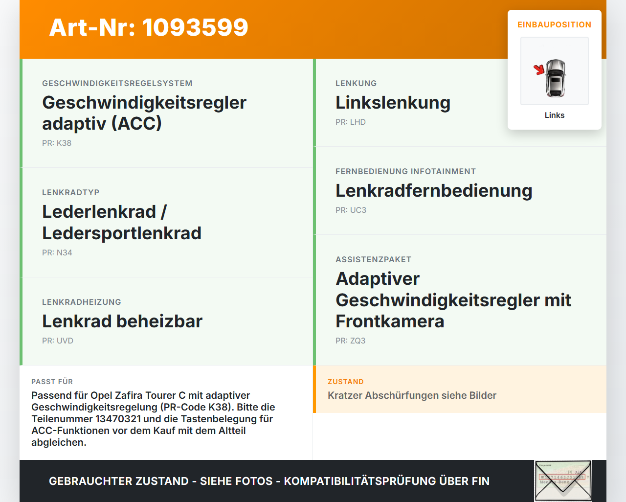Opel Zafira Tourer C P12 16-19 Lenkradschalter Multifunktionstasten Schalter für Lenkrad Links Opel Zafira Tourer C... Vorschau 3