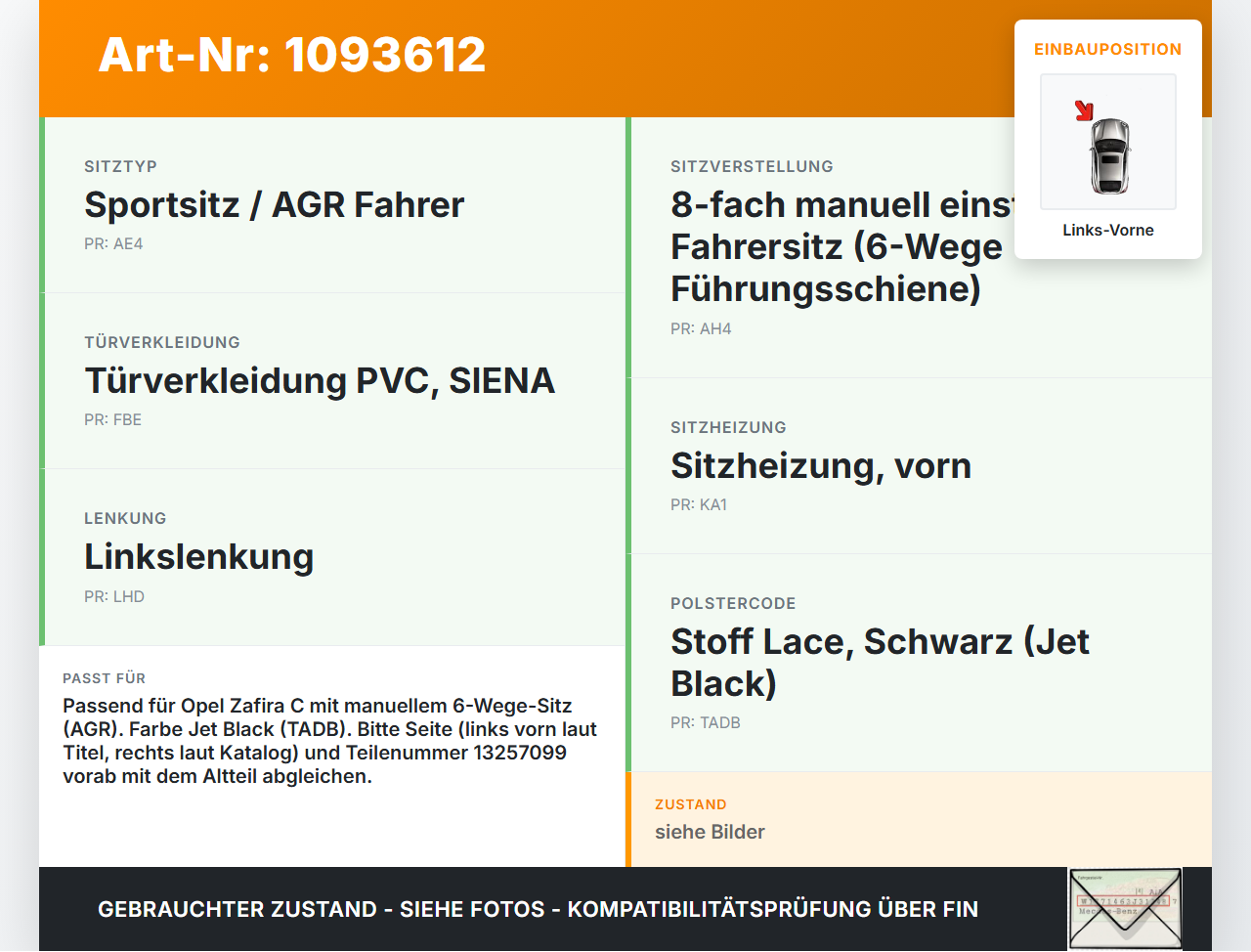 Opel Zafira Tourer C P12 16-19 Blende Innen Seitenverkleidung für Beifahrer Sitz Links Vorne Aussen Opel Zafira... Vorschau 3