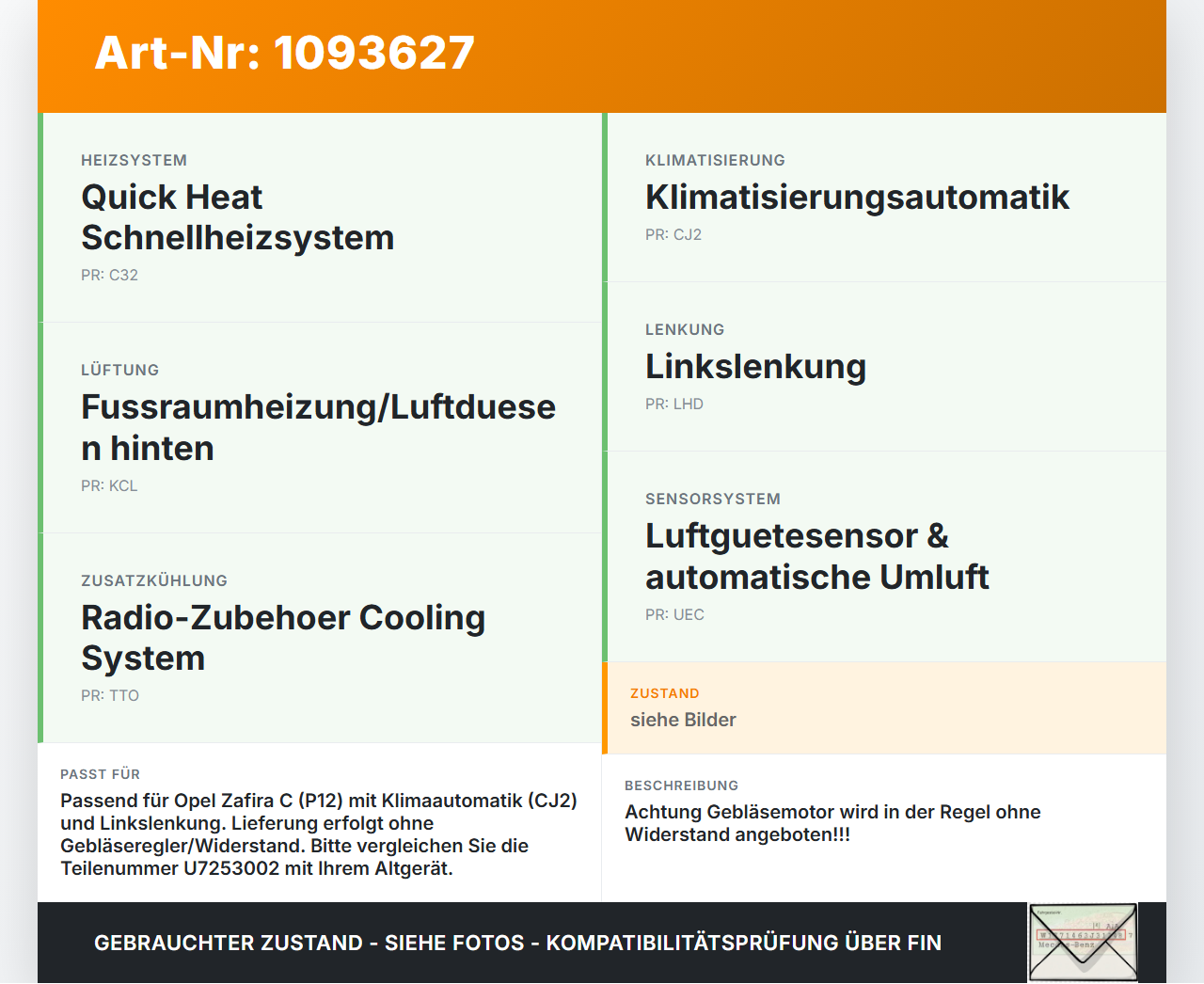 Opel Zafira Tourer C P12 16-19 Gebläsemotor Lüftermotor Heizungsgebläse Innenraumgebläse Opel Zafira Tourer C P12... Vorschau 3