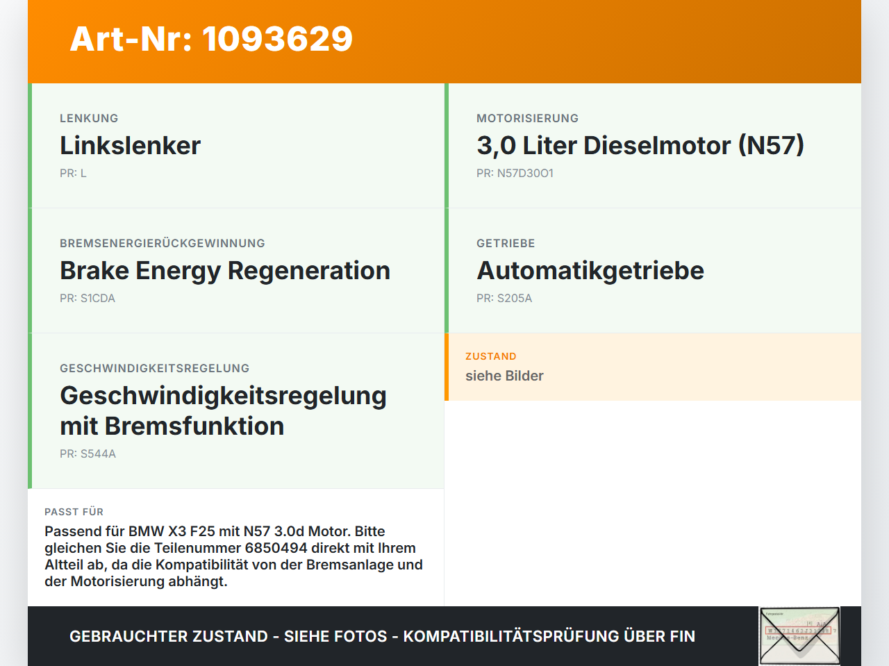 BMW X3 F25 10-14 3,0d 190KW Bremskraftverstärker BKV Bremshebel Unterdruckverstärker BMW X3 F25 10-14 22.06.2011... Vorschau 3
