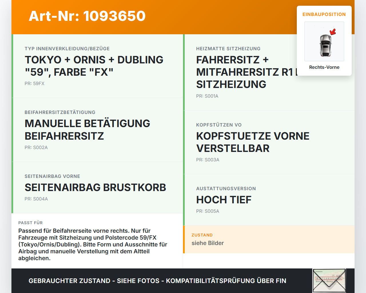 Peugeot 2008 CU 16-19 Sitzbezug Sitzpolster für Beifahrersitz Rechts Vorne Peugeot 2008 CU 16-19 22.02.2019... Vorschau 3