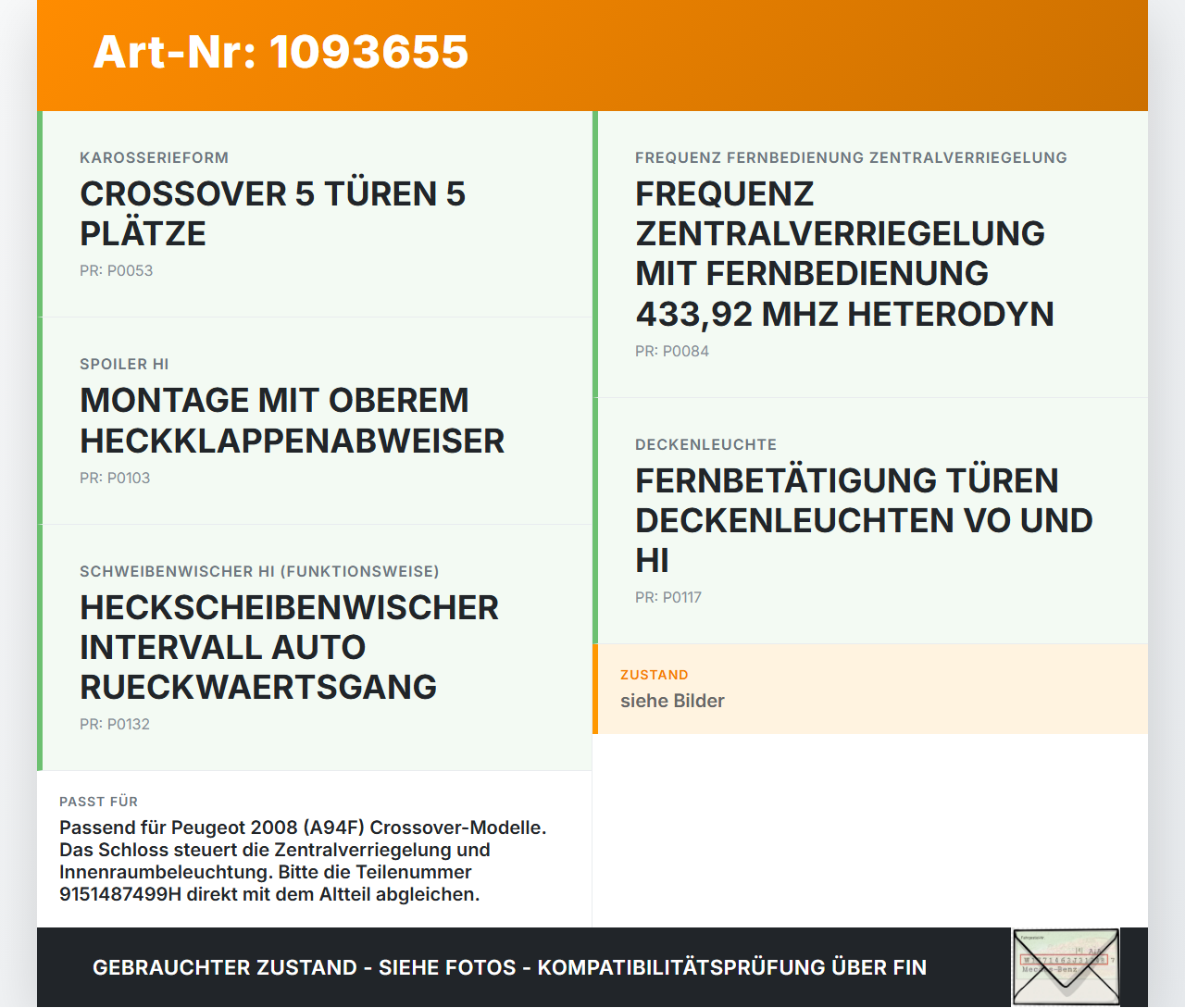 Peugeot 2008 CU 16-19 Heckklappenschloss Heckklappe Schloss Zentralverriegelung Peugeot 2008 CU 16-19 22.02.2019... Vorschau 3