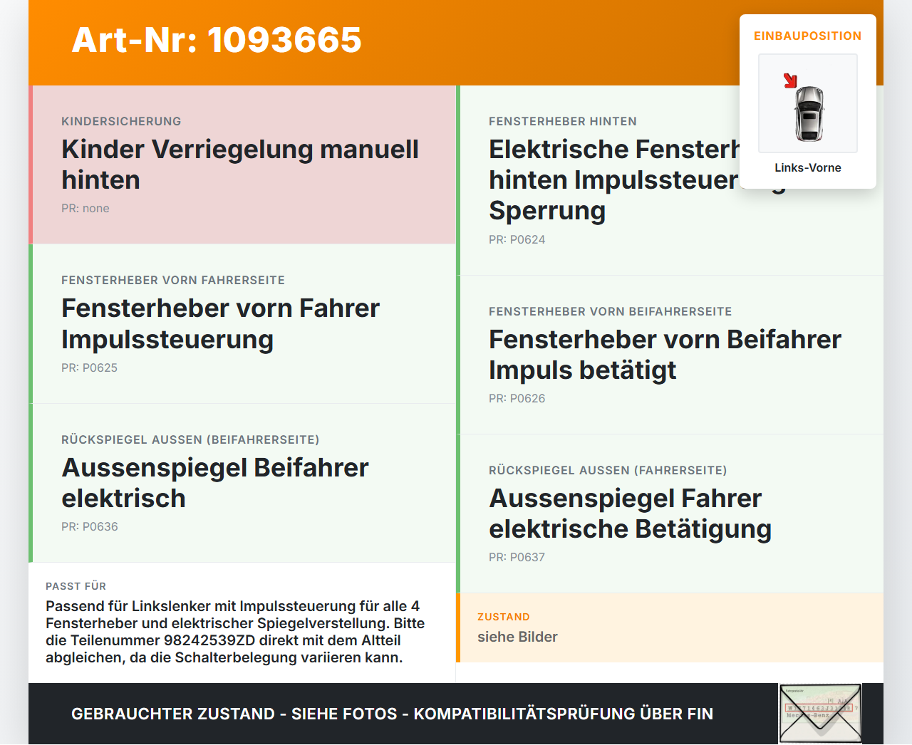 Peugeot 2008 CU 16-19 Fensterheberschalter Schalter Links Vorne Spiegelverstellung Klappfunktion Peugeot 2008 CU... Vorschau 3