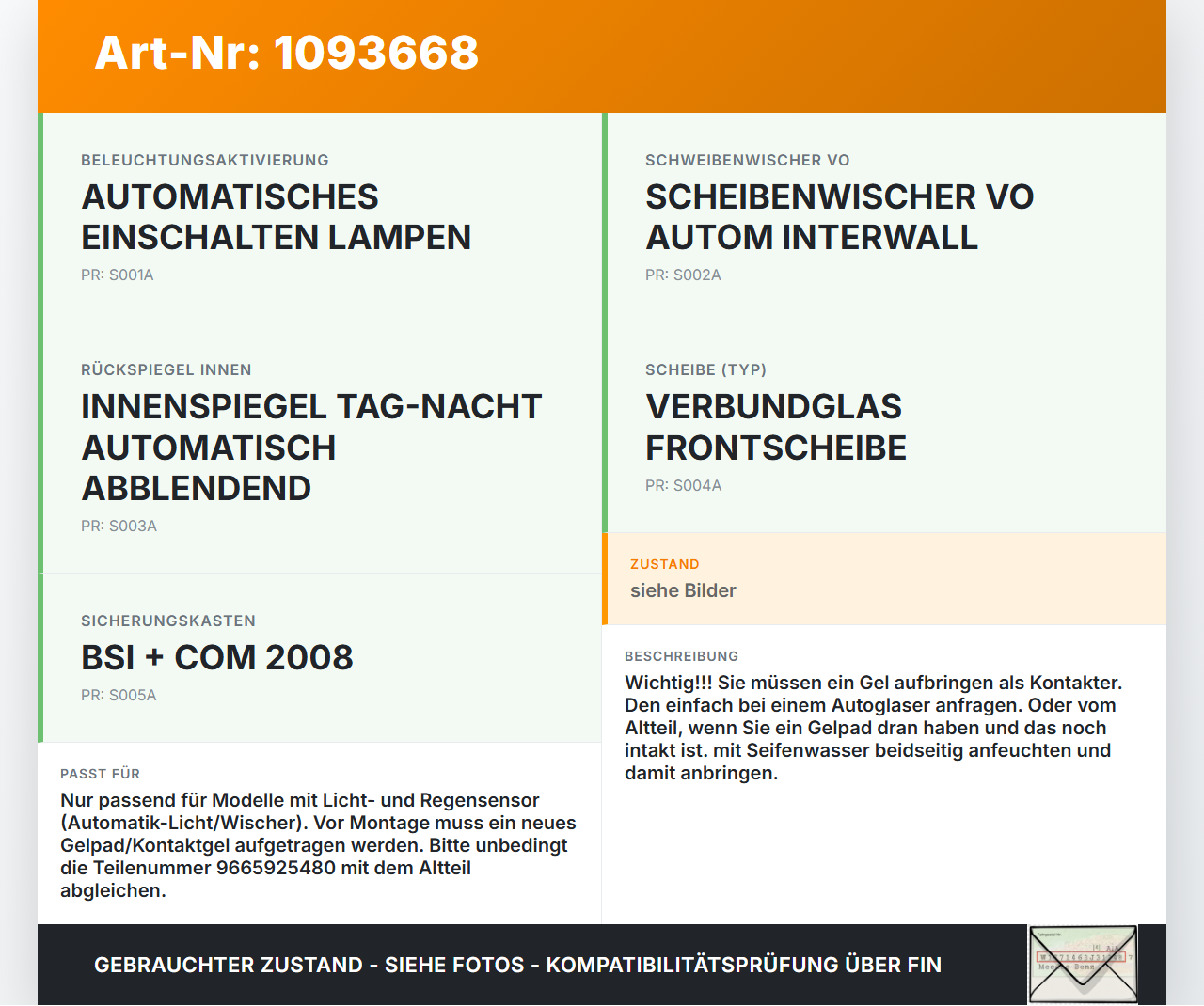 Peugeot 2008 CU 16-19 Original Regensensor Lichtsensor Sensor Frontscheibe Peugeot 2008 CU 16-19 22.02.2019... Vorschau 3
